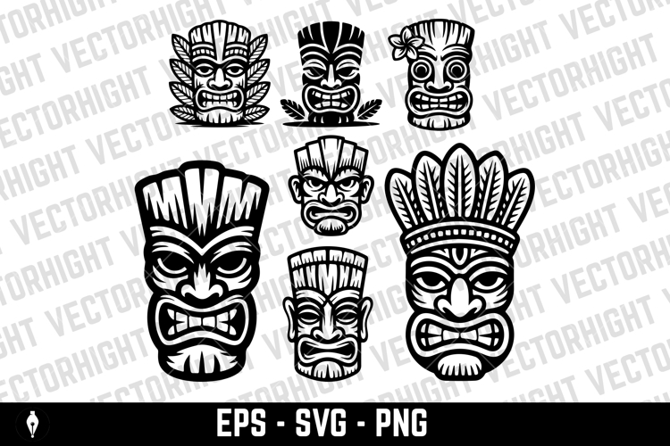 Tiki tribal wooden mask set and Tiki mug. Hawaiian tradition