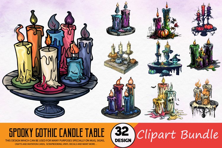 Spooky Gothic Candle Table Clipart Bundle