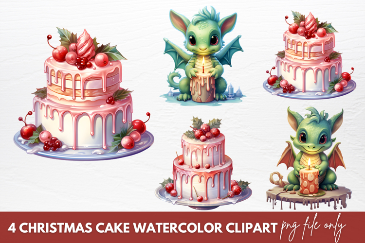 Christmas Cake Watercolor Clipart Sublimation