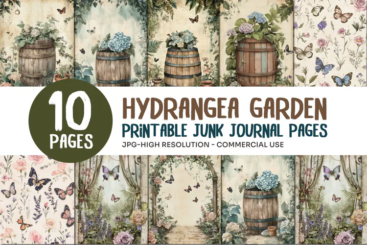 Hydrangea Garden Junk Journal Pages