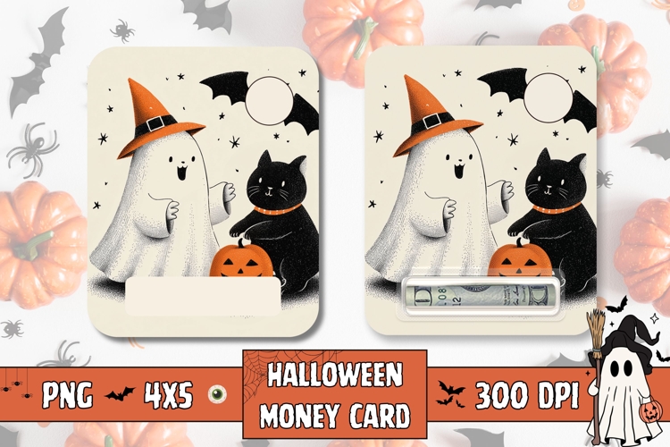 Halloween Black Cat Gift Card, Halloween Ghost Money Card