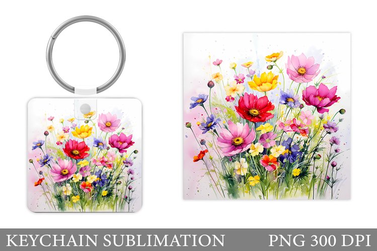 Wildflowers Keychain Design. Flowers Keychain Sublimation example image 1