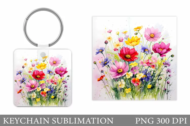 Wildflowers Keychain Design. Flowers Keychain Sublimation