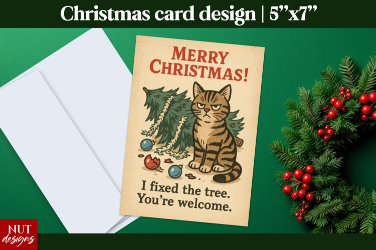 Vintage Christmas Cards Funny Cat Christmas Card Design