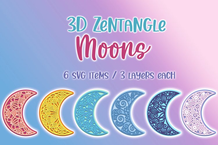 3D Zentangle Moons - 6 SVG items / 3 layers each