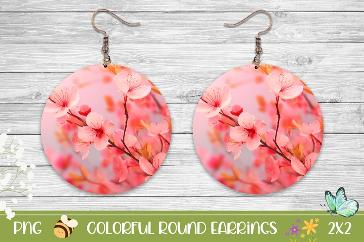Floral Earrings Design, Sakura Round Earrings Sublimation