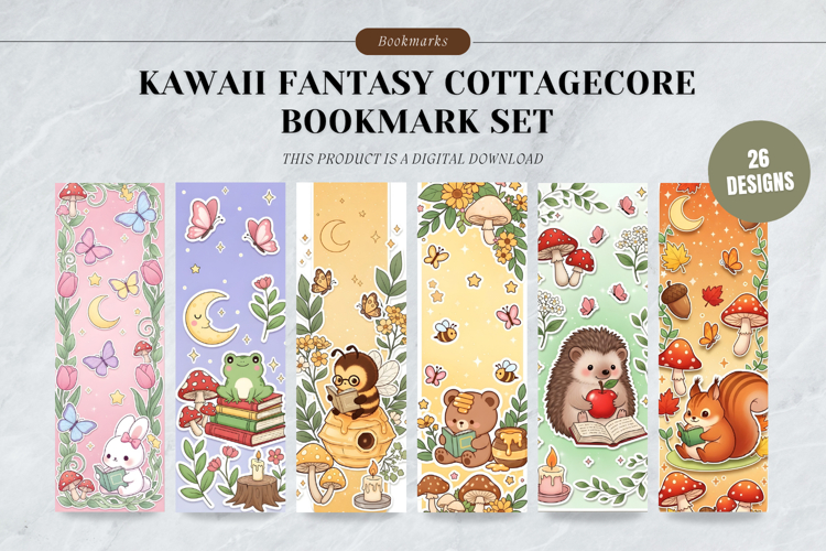 Kawaii Fantasy Cottagecore Bookmark Set,Magical Mushroom Art