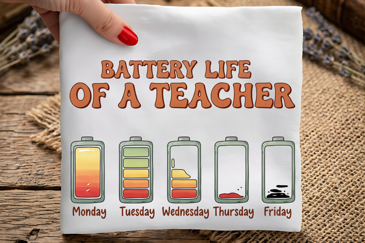 Battery Life of a Teacher PNG, Weekly Mood Sublimation example image 1