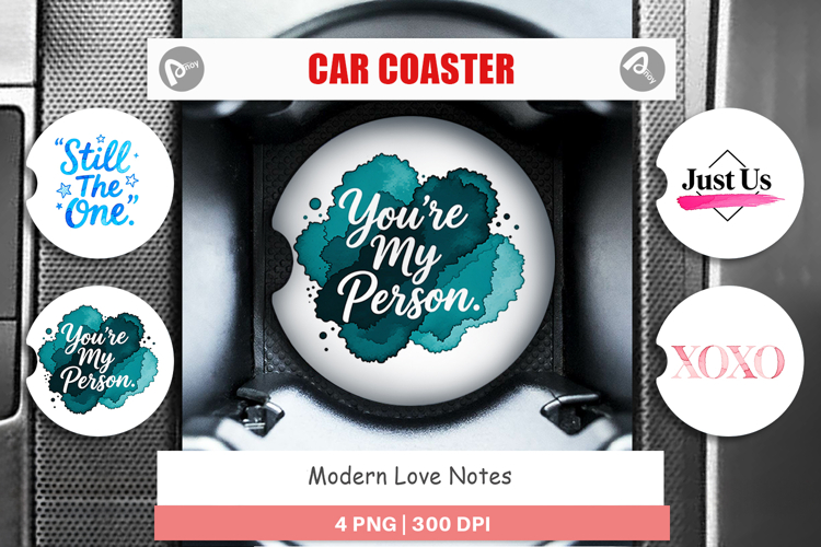 Modern Love Notes Car Coaster