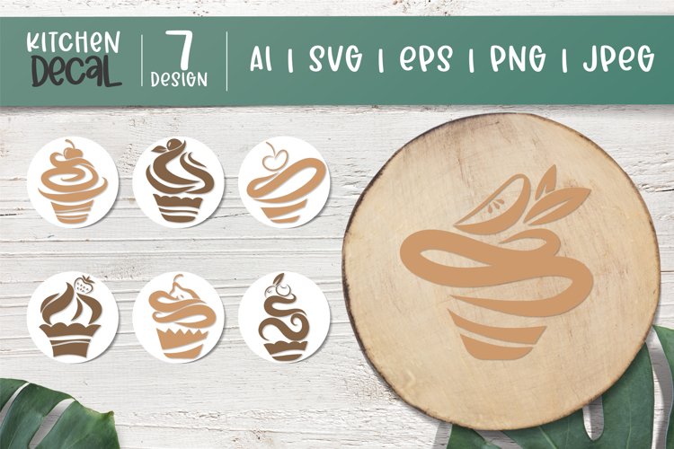 Delicious Cupcake with Fruit Toping for Decal Set example image 1