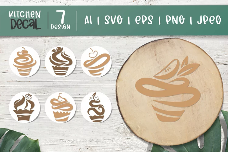 Delicious Cupcake with Fruit Toping for Decal Set