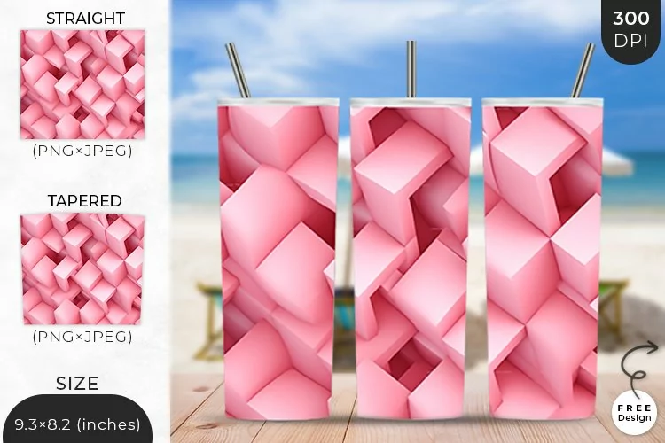 3D Pink Inflated Puffy Tumbler Wrap | 3D Sublimation Wrap