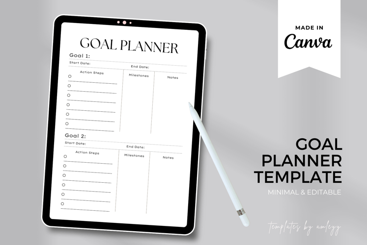 Goal Planner Template Canva | Editable Goal Setting Planner