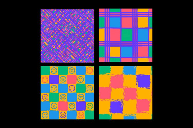 Grunge Checks Seamless Patterns 4 Designs example image 1