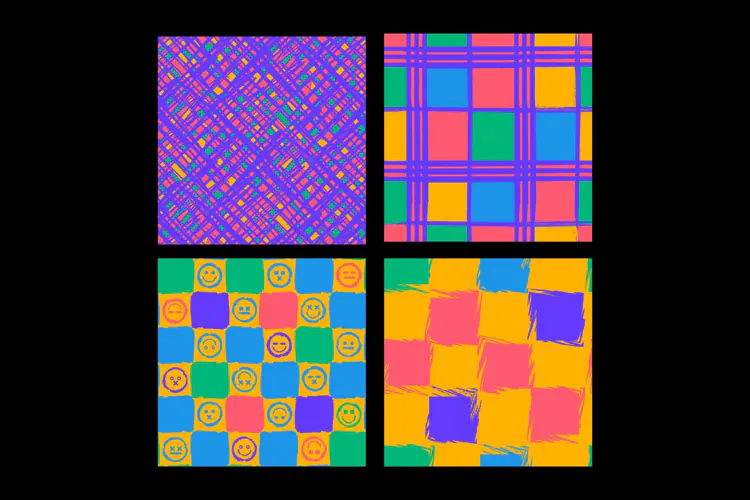 Grunge Checks Seamless Patterns 4 Designs