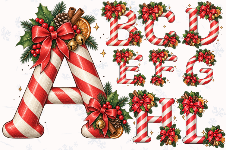 Christmas Candy Cane Alphabet PNG