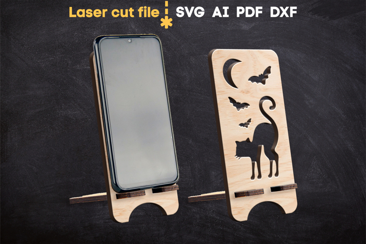 Cat Halloween Phone Stand SVG laser cut file for Glowforge