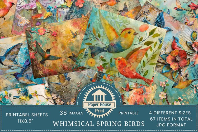 Mixed Media Colorful Spring Birds Printable Sheets