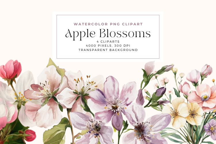 Watercolor Apple Blossoms Cliparts