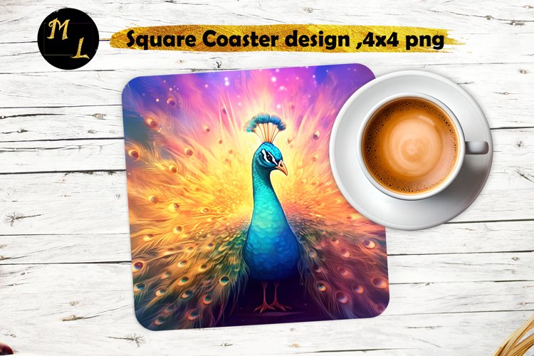 Peacock Square Coaster design,Peacock Coaster sublimation