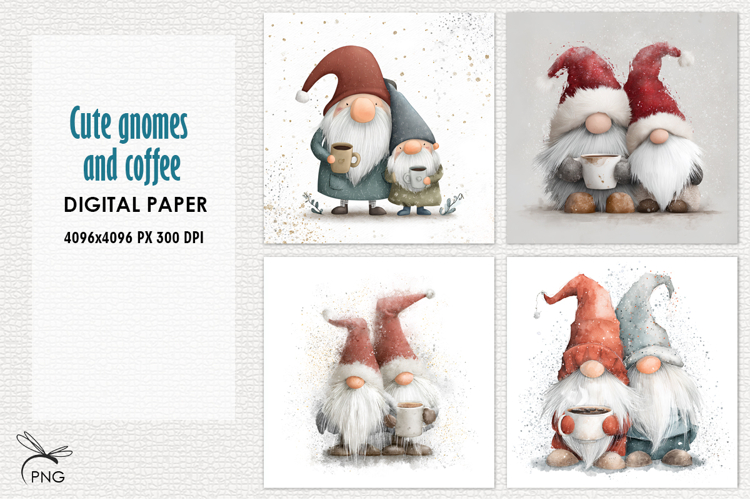 Cute christmas gnomes digital paper, background clipart