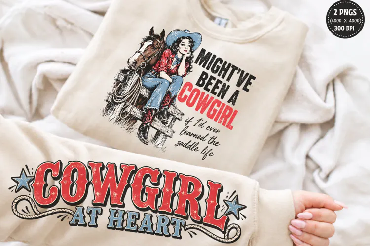 Cowgirl at Heart Front Sleeve PNG, Western Cowgirl Sleeve Sh