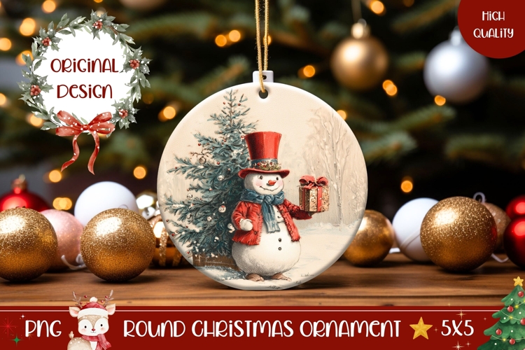 Cartoon Christmas Ornament PNG, Snowman Ornament Template