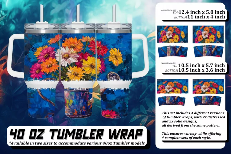 Retro Flower Pattern Tumbler Wrap: Vibrant Sublimation