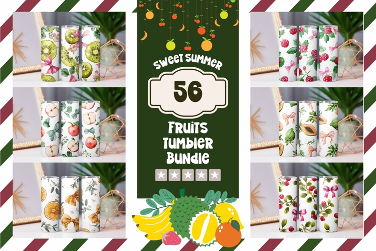 Watercolor Fruits Tumbler Bundle, Berries Tumbler Designs