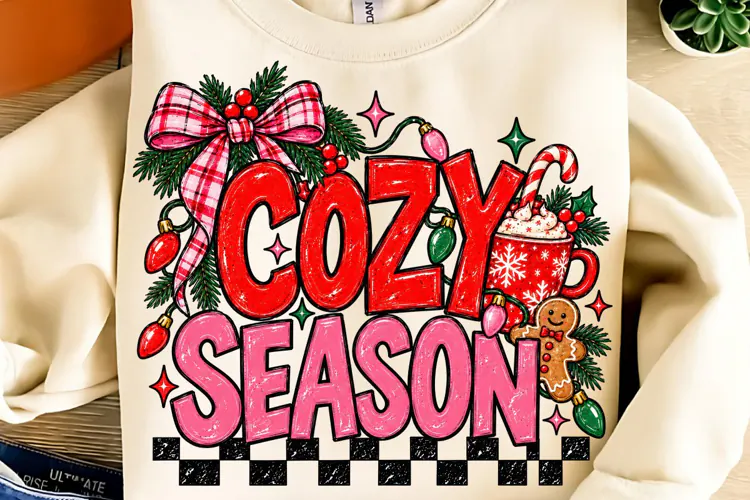 Preppy Pink Cozy Season PNG, Funny Christmas PNG, Christmas