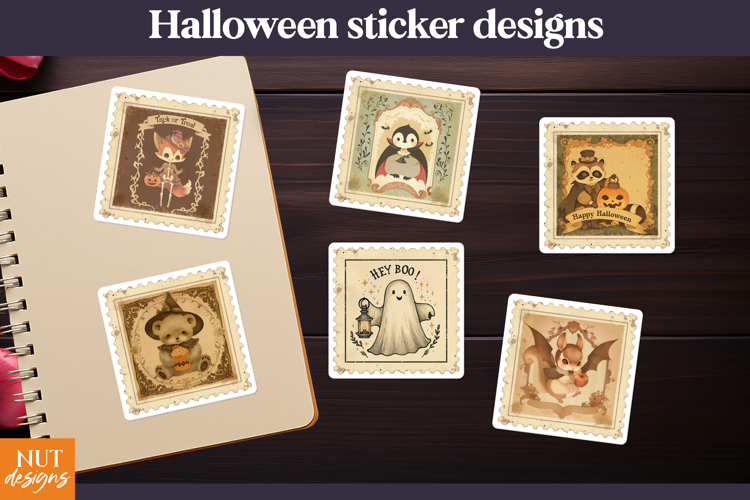 Vintage Halloween Stickers Cute Halloween post stamps