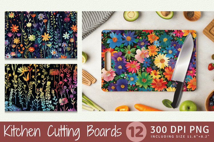 Rainbow Wildflowers Cutting Boards sublimation Design