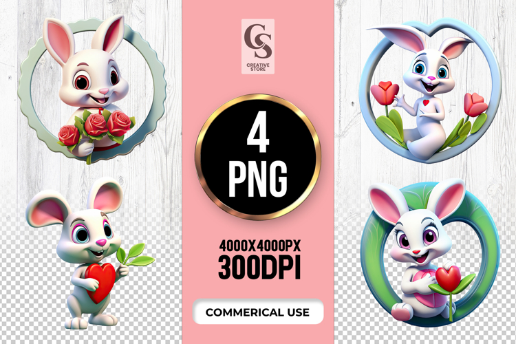 Cute Love Bunny Clipart Sublimation PNG