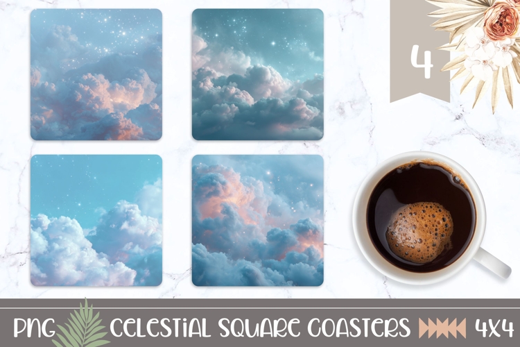 Glitter Square Coasters, Blue Sky Square Coaster Template