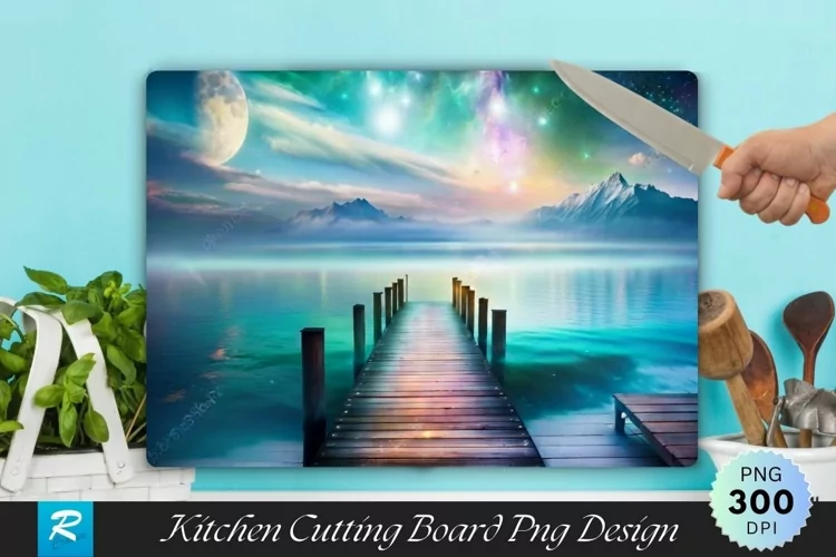 Wooden Pier Background Cutting Board Sublimation Design