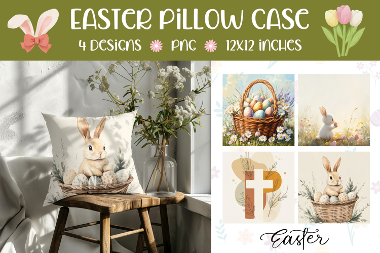 Watercolor Easter Bunny Pillow, Easter Pillow Template