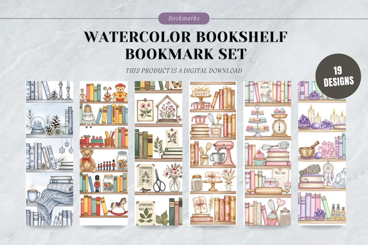 Watercolor Bookshelf Bookmark Set,Artistic Floral Library example image 1