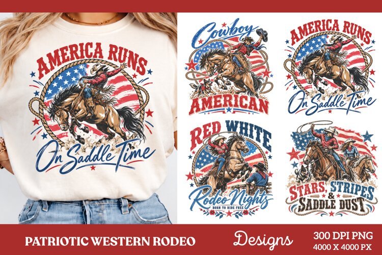 : America Runs On Saddle Time Cowboy PNG, Patriotic Western example image 1