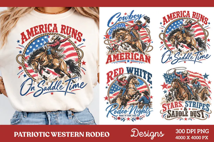 : America Runs On Saddle Time Cowboy PNG, Patriotic Western
