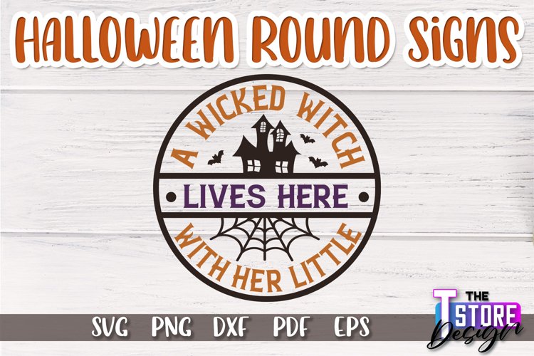 Halloween Round Signs SVG Design|Halloween Signs Quotes SVG example image 1