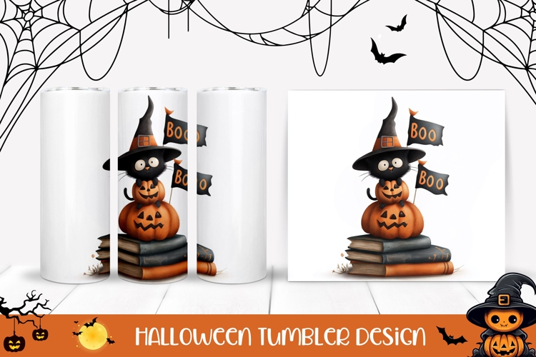 Boo Halloween Cat Tumbler, Cartoon Pumpkins Tumbler Wrap