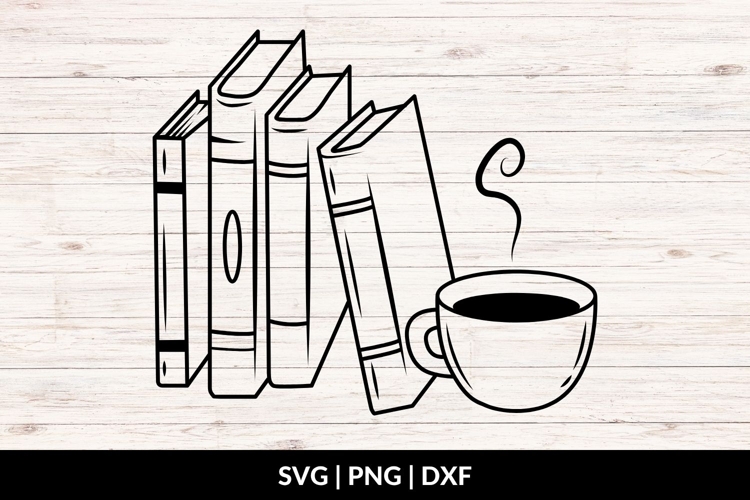 Hand Drawn Books And Coffee Mug SVG