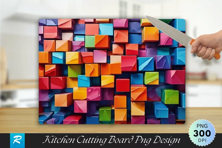 3D Colorful Boxes Cutting Board Sublimation Design