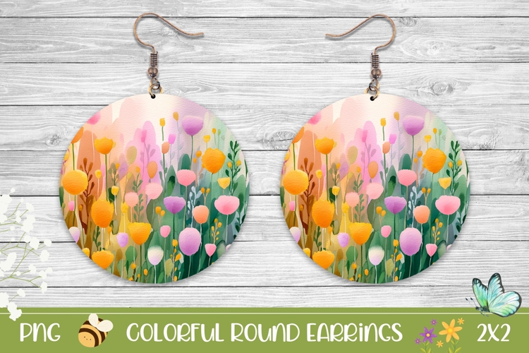 Art Flowers Earrings PNG, Abstract Round Earrings Template