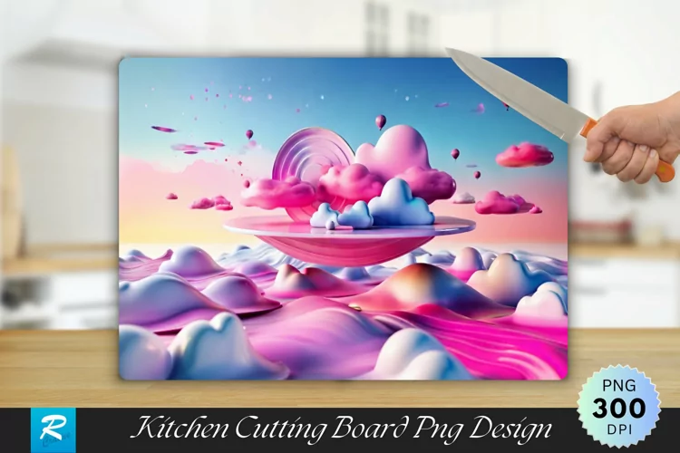 3D Pink sky Cutting Board Sublimation Design