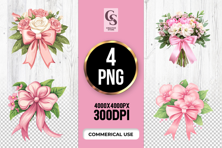 Pink Floral Ribbon Clipart Sublimation PNG
