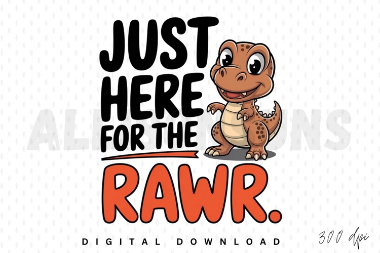 Cute Cartoon Dinosaur Illustration With Just Here