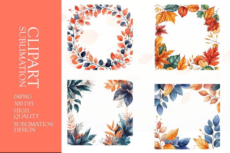 Watercolor wearth frame sublimation clipart png