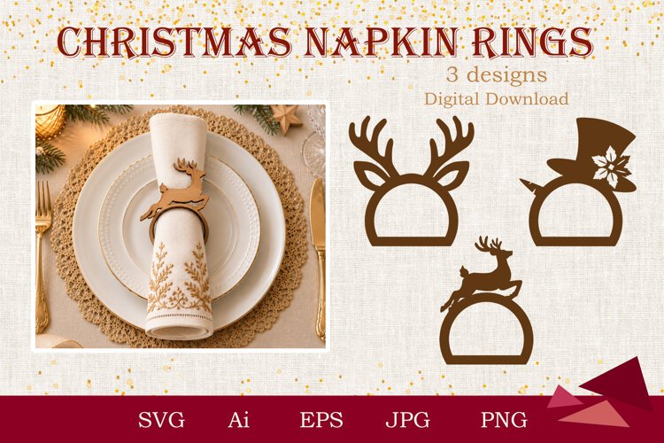 Christmas Napkin Ring SVG | 3 Holiday Cut Files