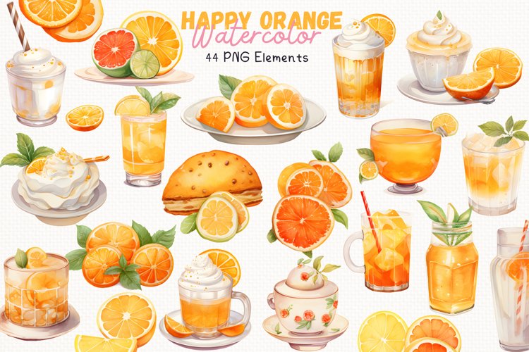 Happy Orange Watercolor 44 Cliparts Collection